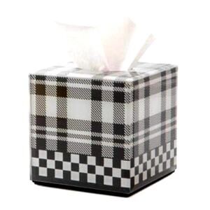 MACKENZIE-CHILDS Black & White Tartan Boutique Tissue Box Cover Square NEW